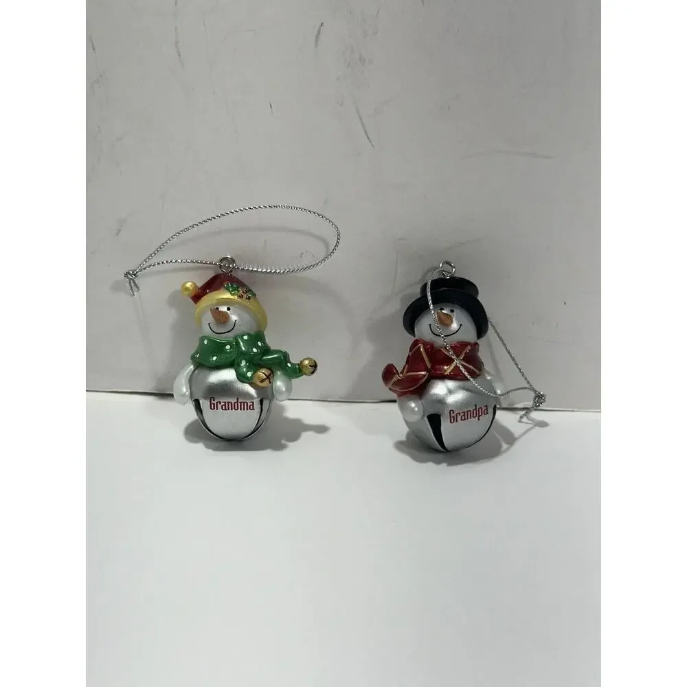 Pair Ganz Snowman Silver Bells Ornament Grandpa And Grandma Lot Of 2